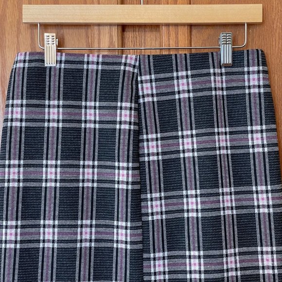 Full Tilt Womens L Plaid Mini Skirt Split Hem Black White Pink Stretch USA Made - Picture 9 of 13